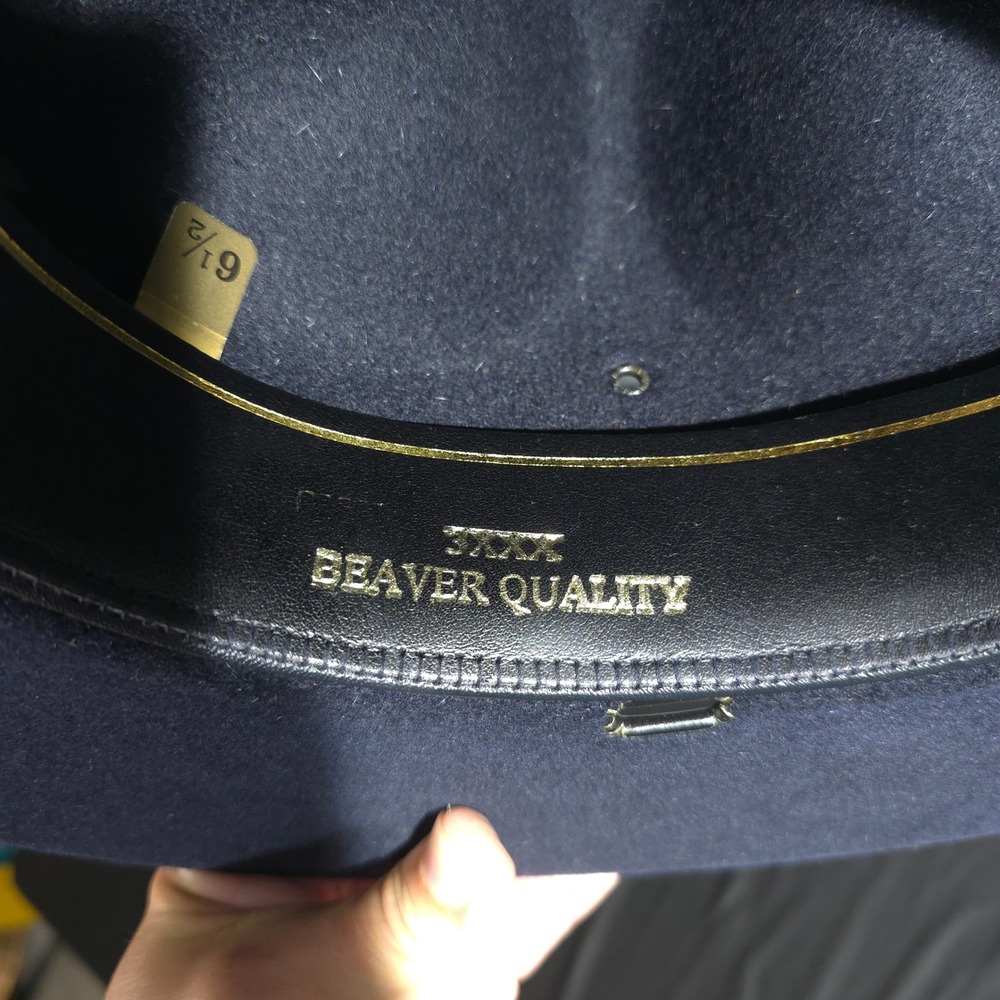 Beaver Quality XXXX Straw Oval Officer Troper Hat Navy Wool 6 1/2 Fedora Brimmed - Picture 11 of 12
